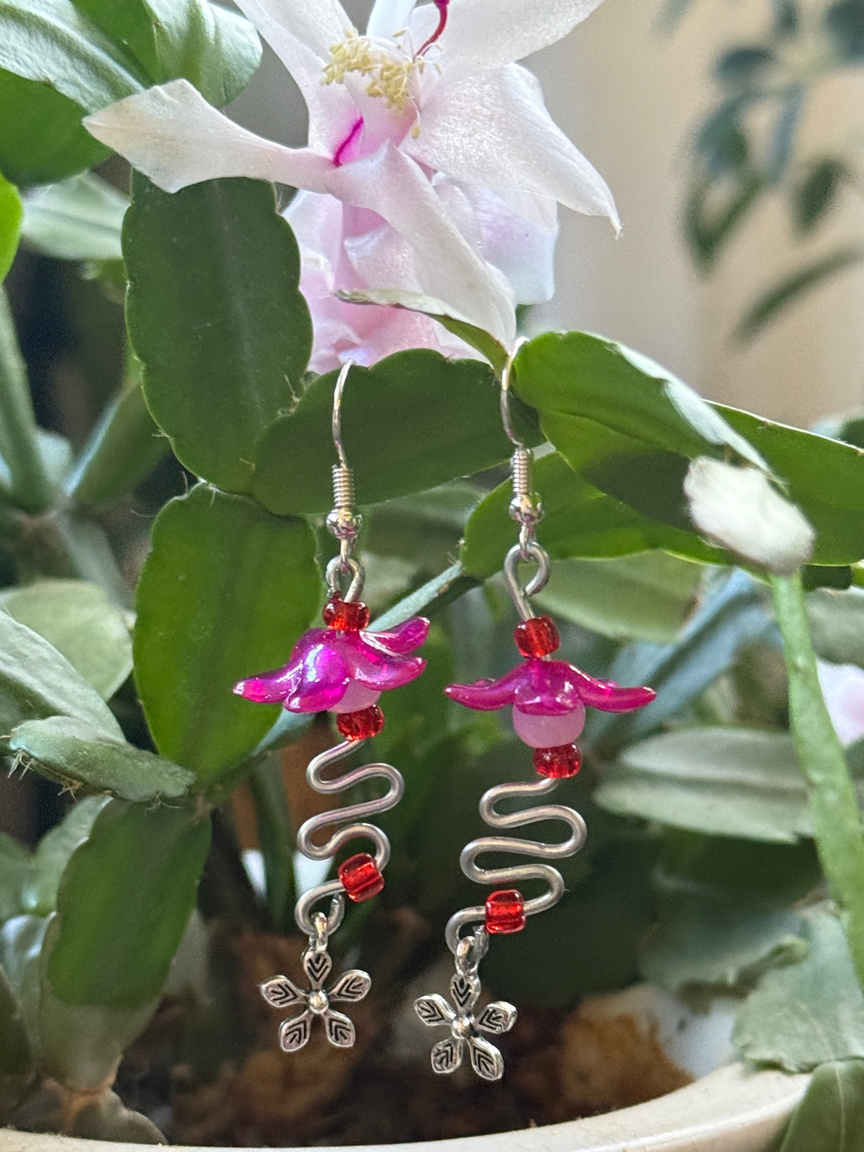 Pink Flower Earrings