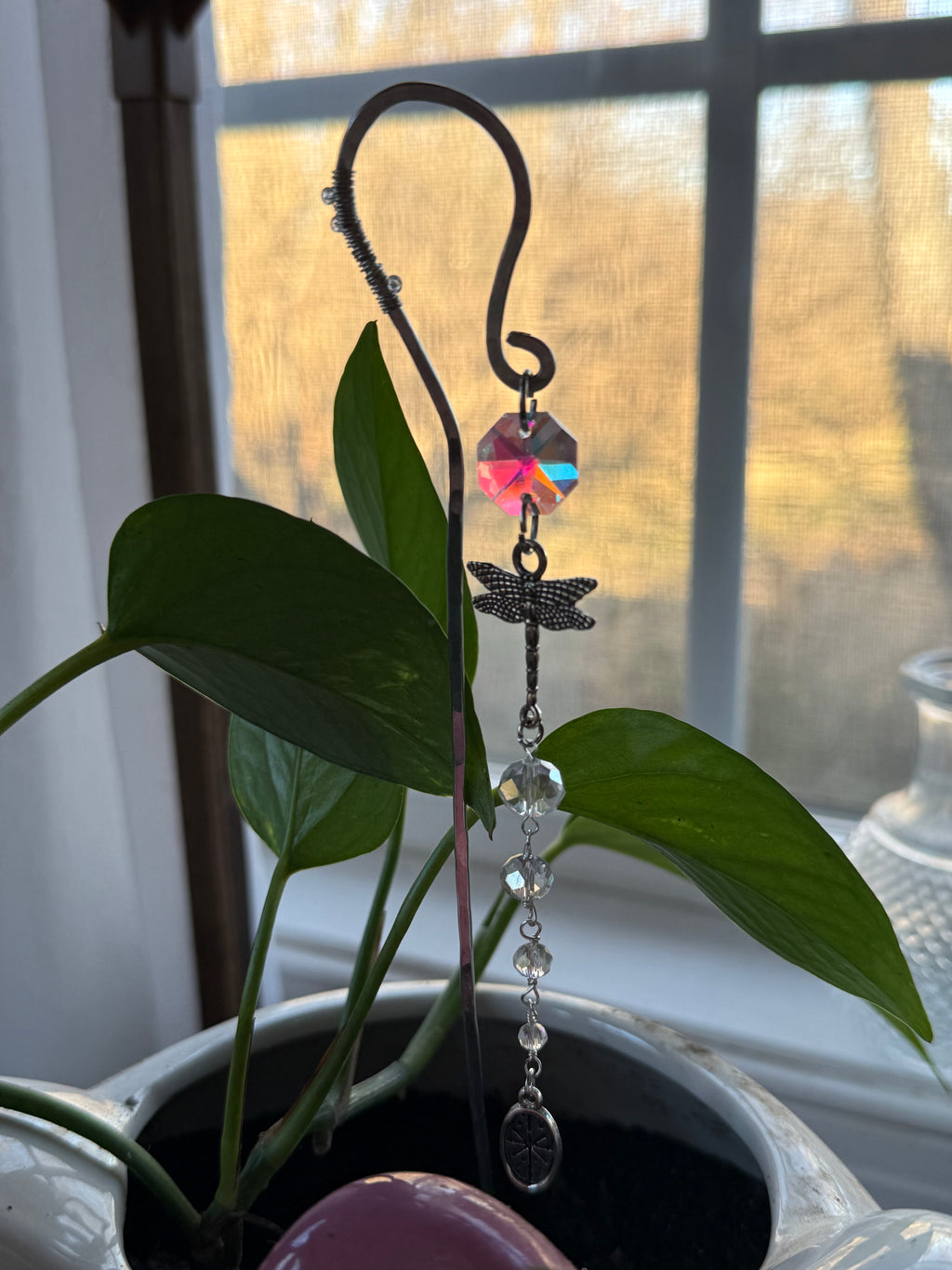 Rainbow Reflecting Dragonfly Plant Stake