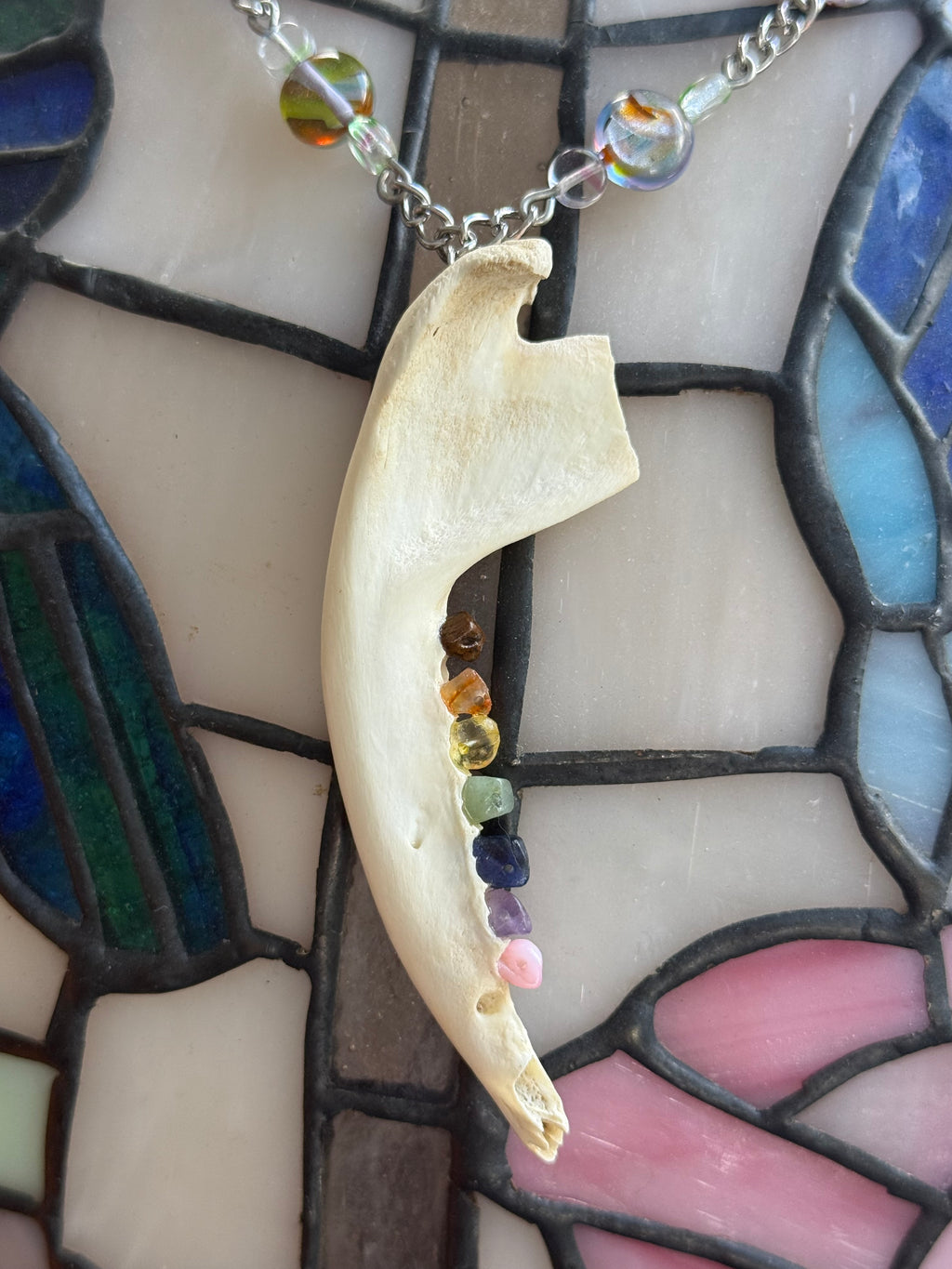 Rainbow Crystal Jawbone Necklace