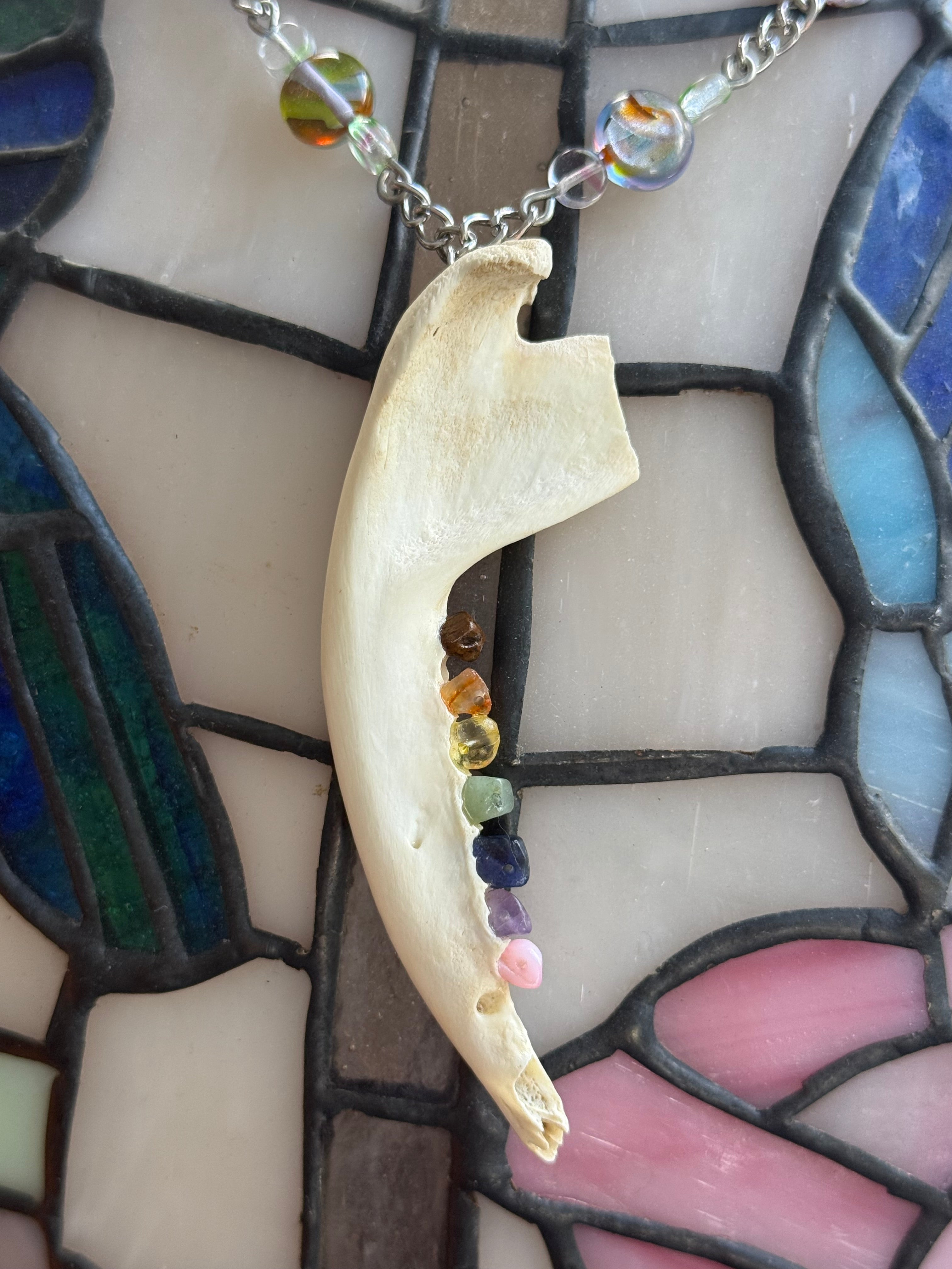 Rainbow Crystal Jawbone Necklace