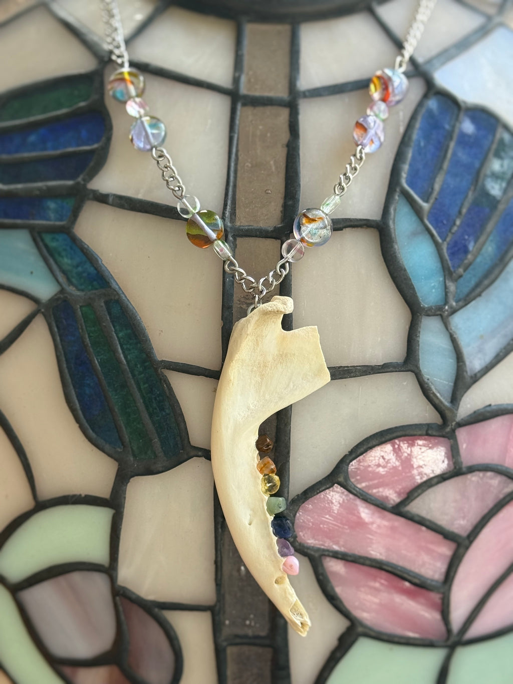 Rainbow Crystal Jawbone Necklace