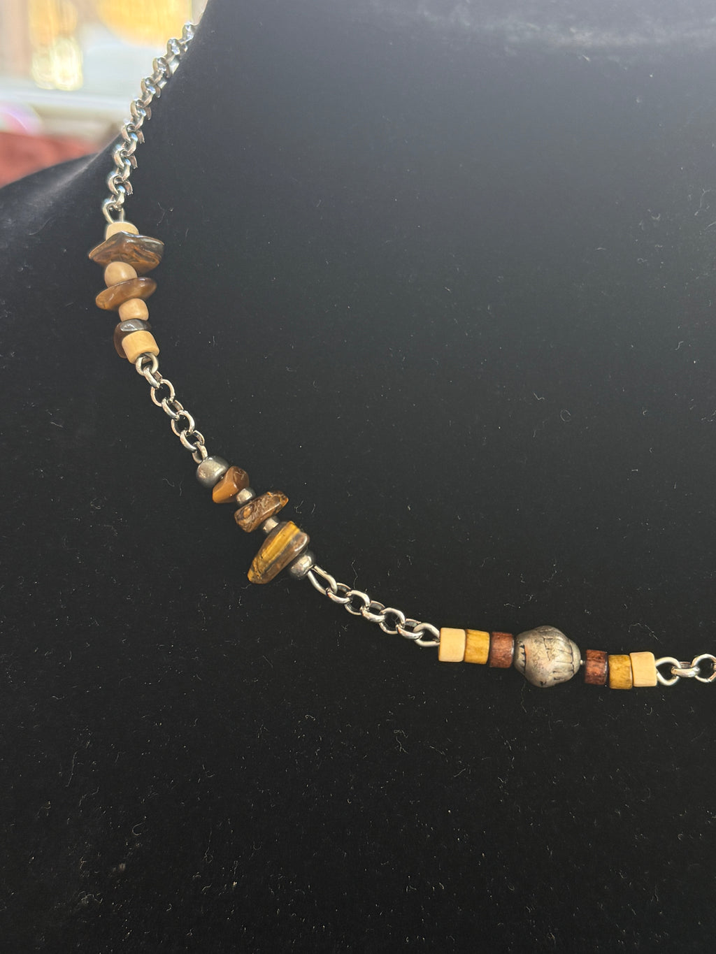 Oxidized Silver Bone Necklace