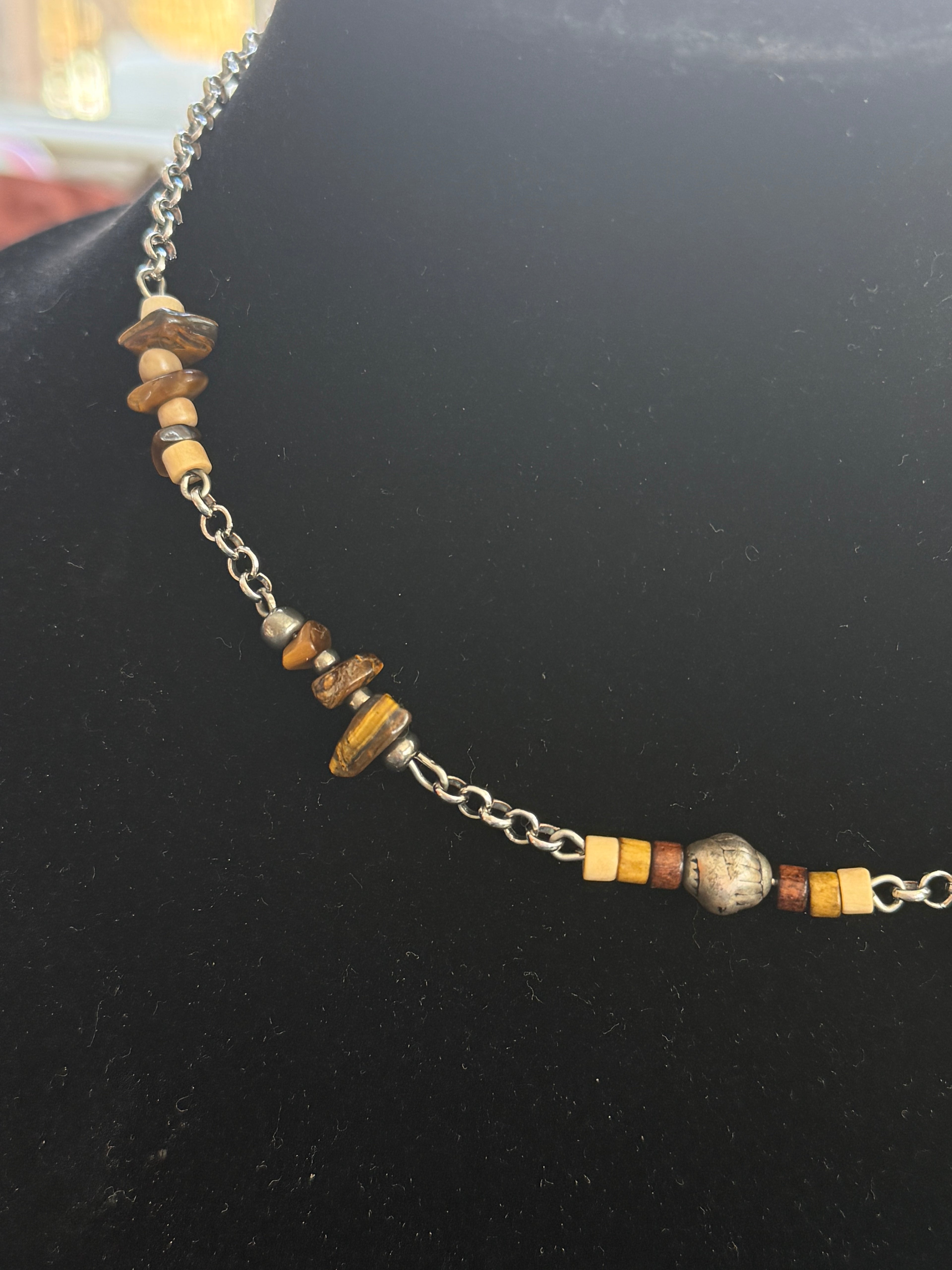 Oxidized Silver Bone Necklace