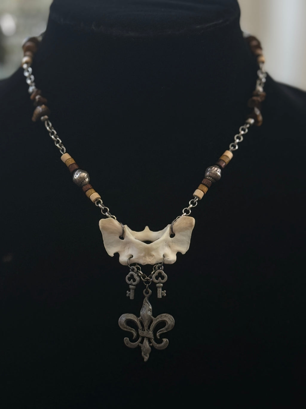 Oxidized Silver Bone Necklace