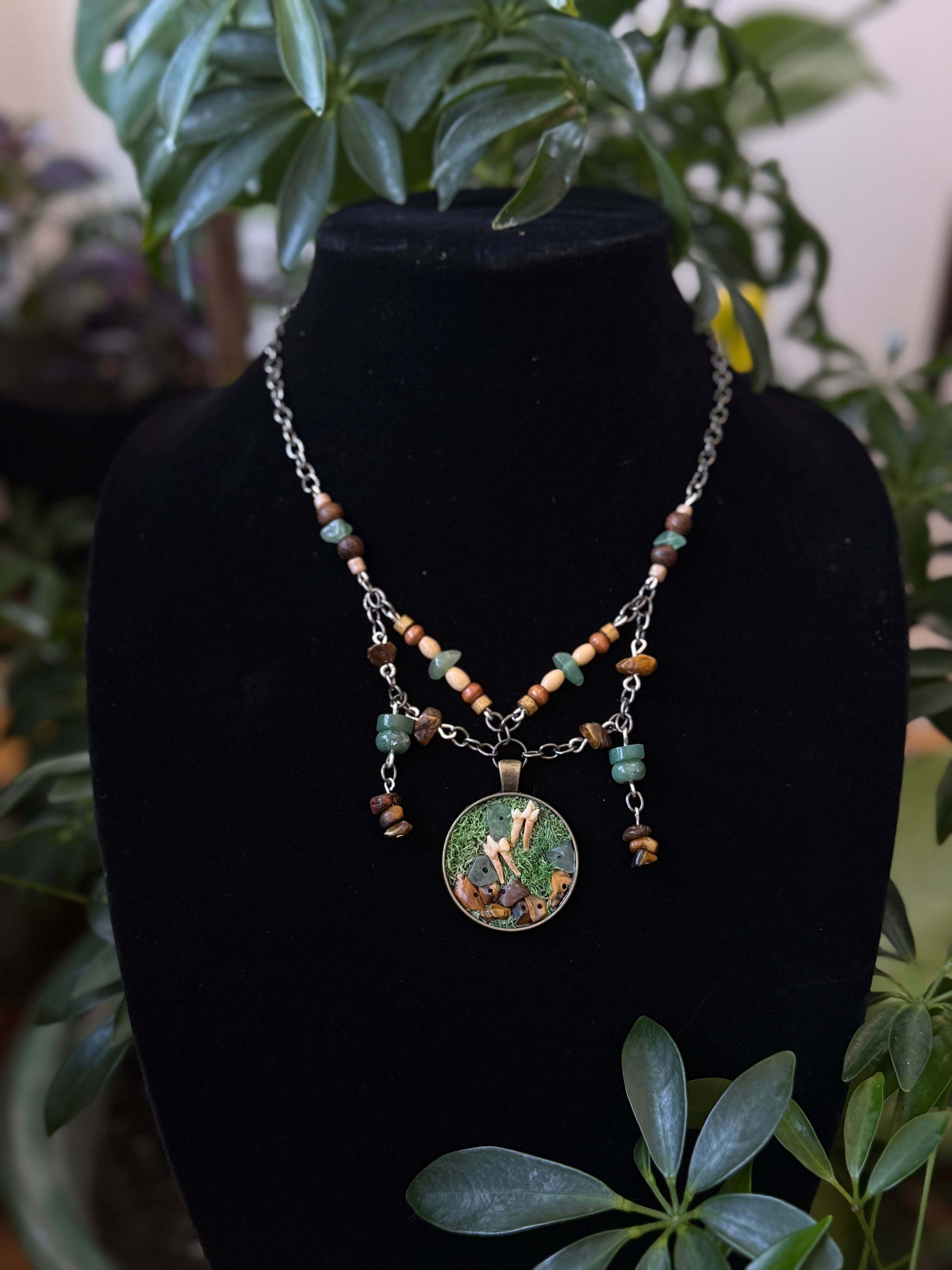 Moss, Crystal, and Teeth Necklace