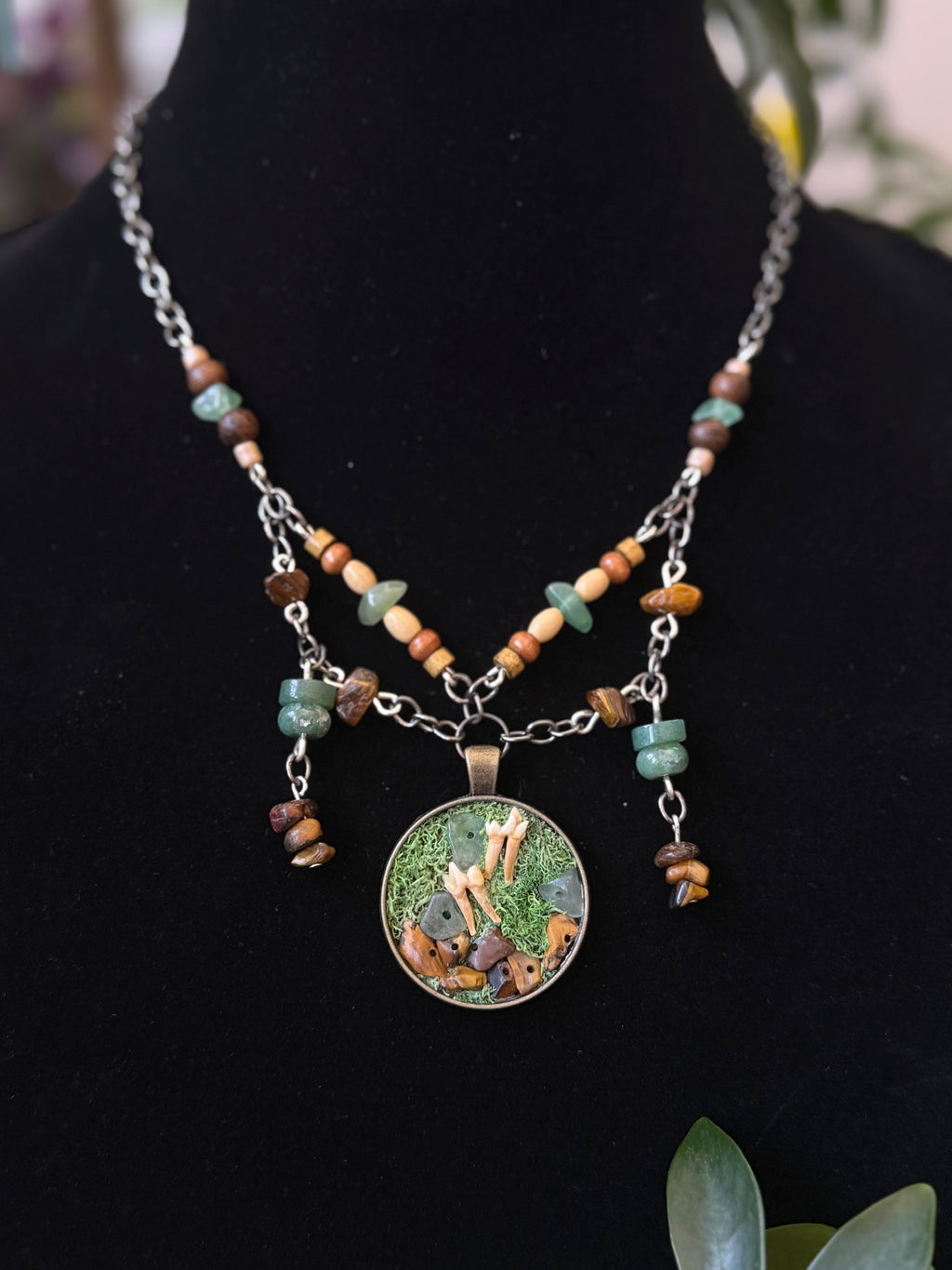 Moss, Crystal, and Teeth Necklace