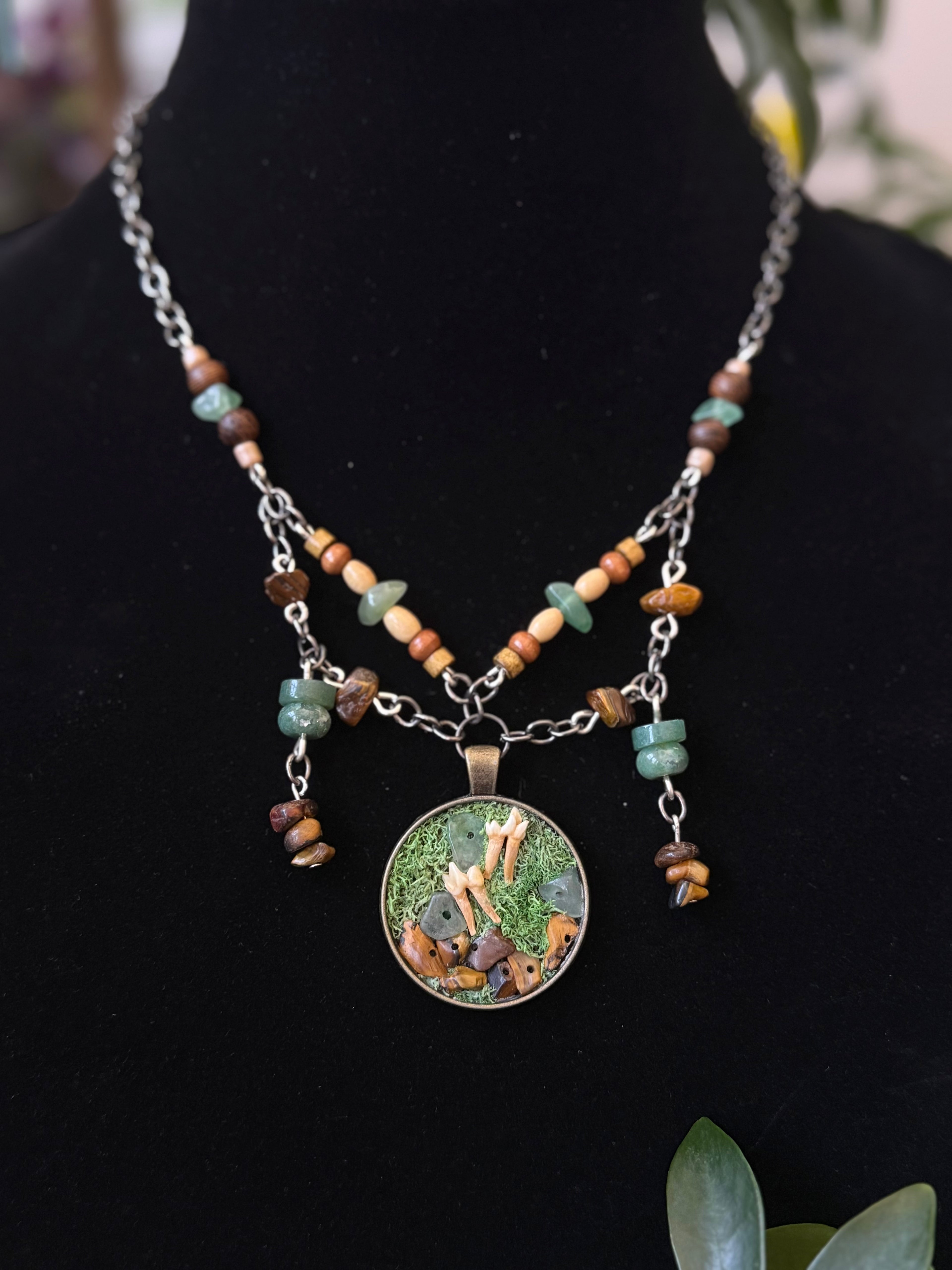 Moss, Crystal, and Teeth Necklace