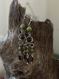 Green and Black Wire Wrapped Dangle Earrings