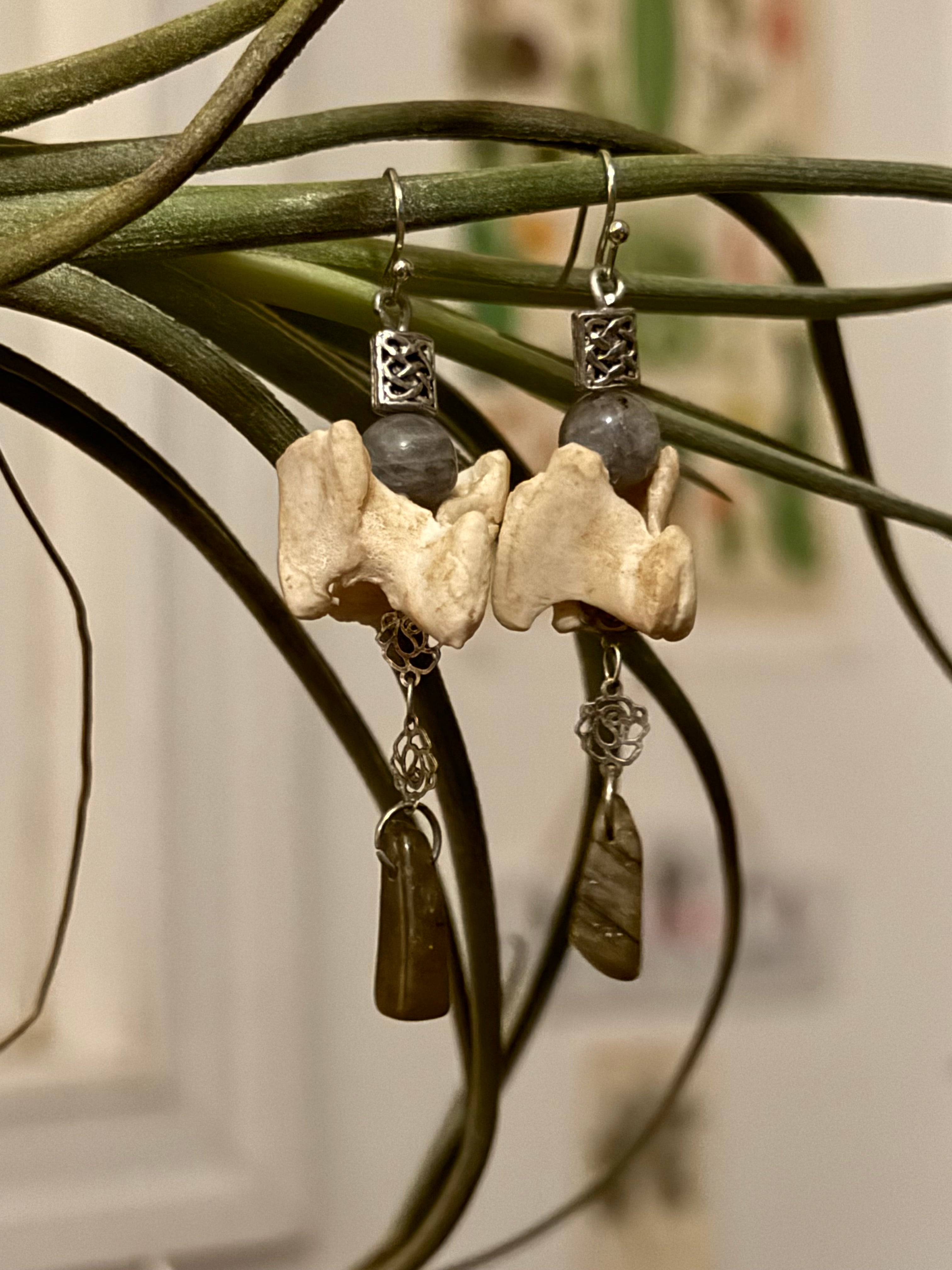 Crystal and Bone Dangle Earrings