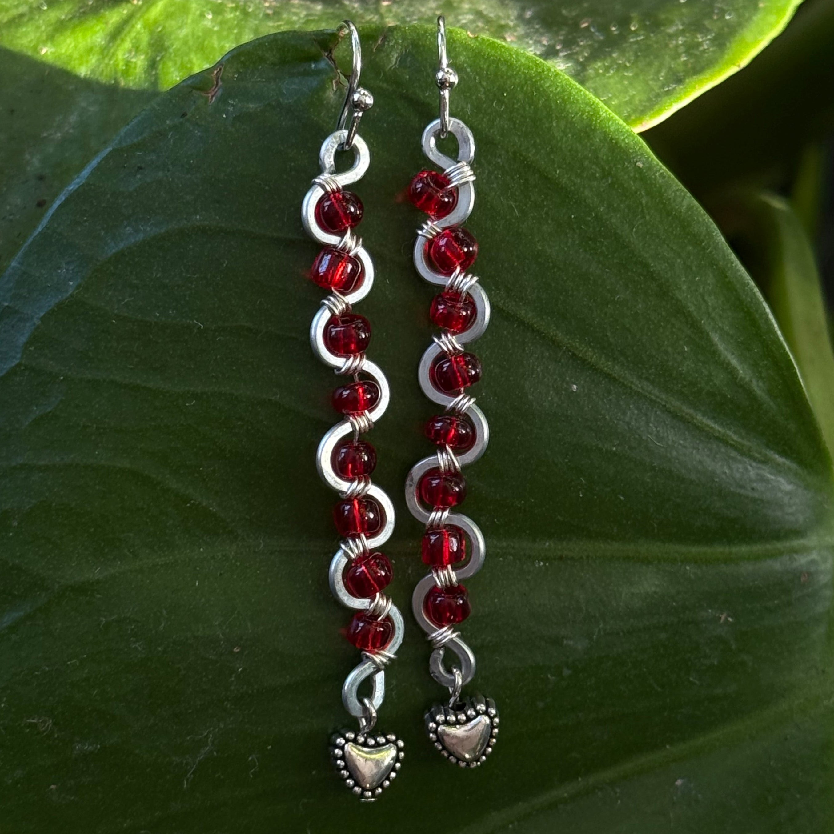 Swirl Red Heart Earrings