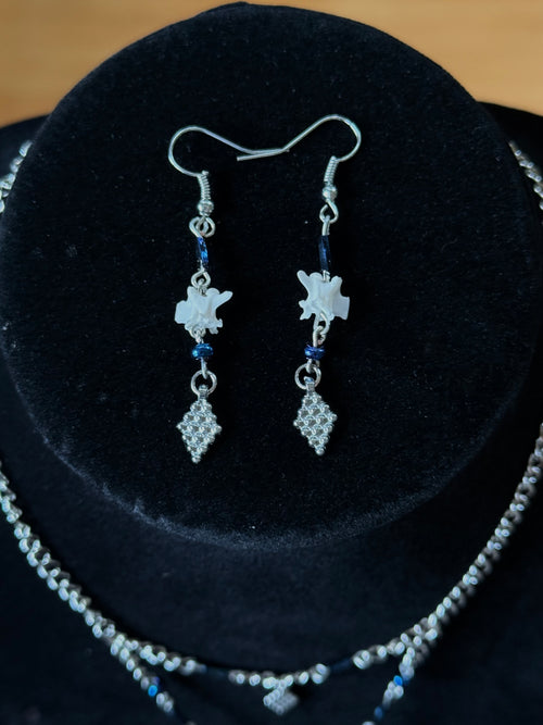 Black Iridescent Bone Necklace + Earring Set