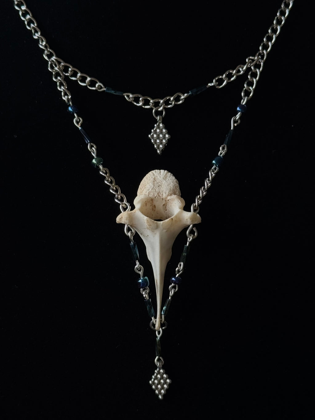 Black Iridescent Bone Necklace + Earring Set