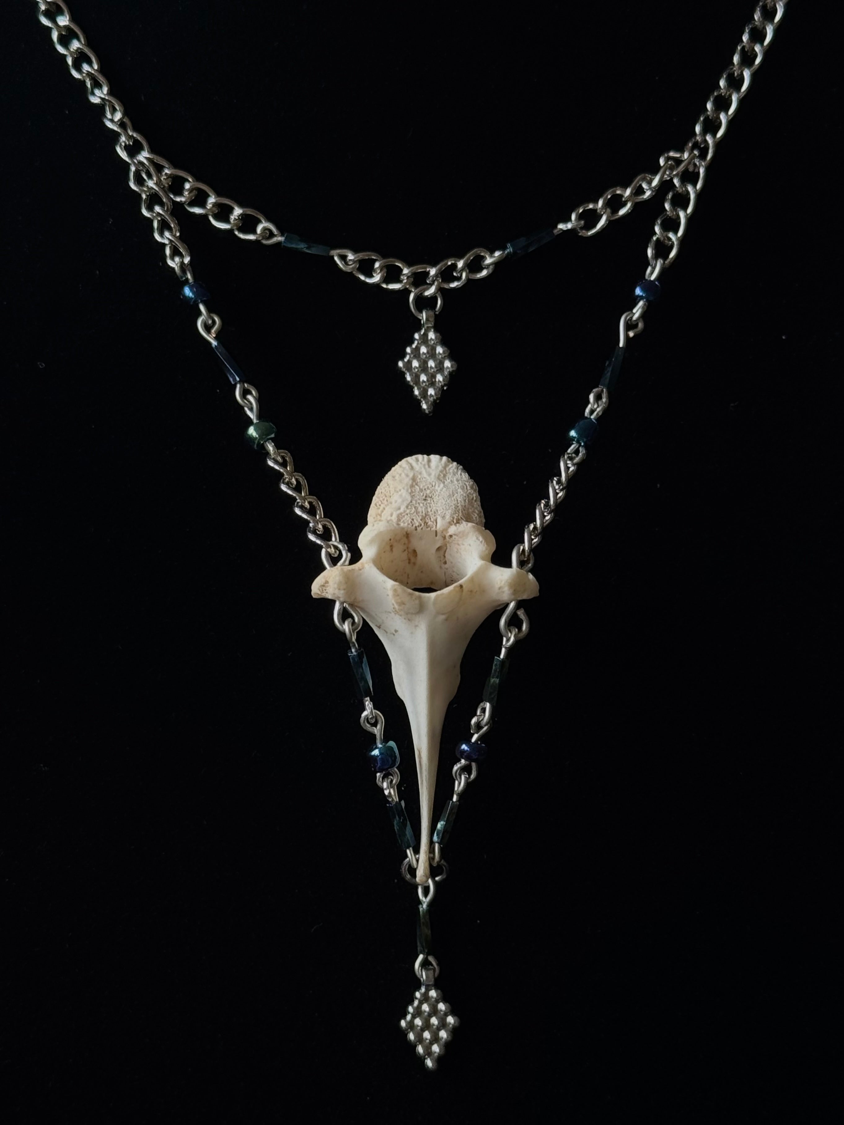 Black Iridescent Bone Necklace + Earring Set