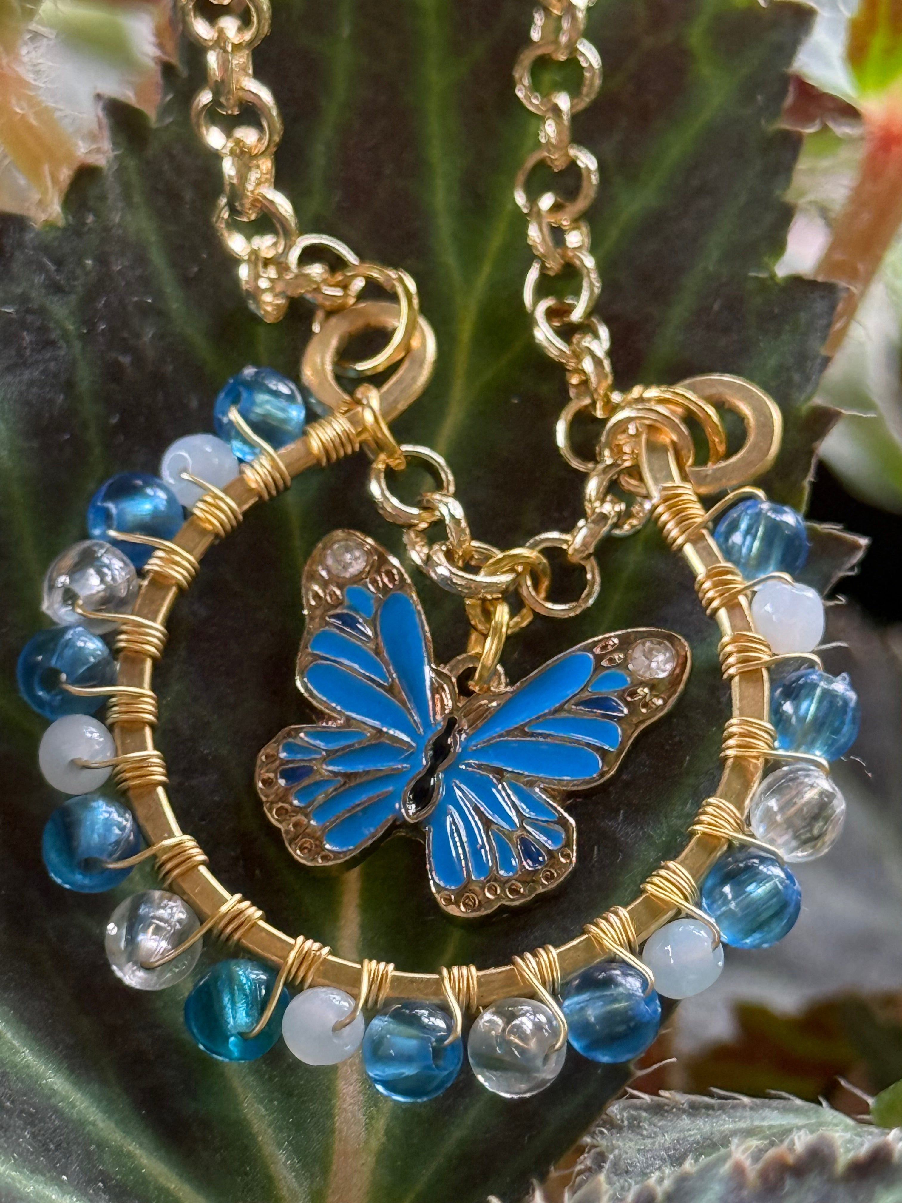 Blue and Gold Butterfly Necklace