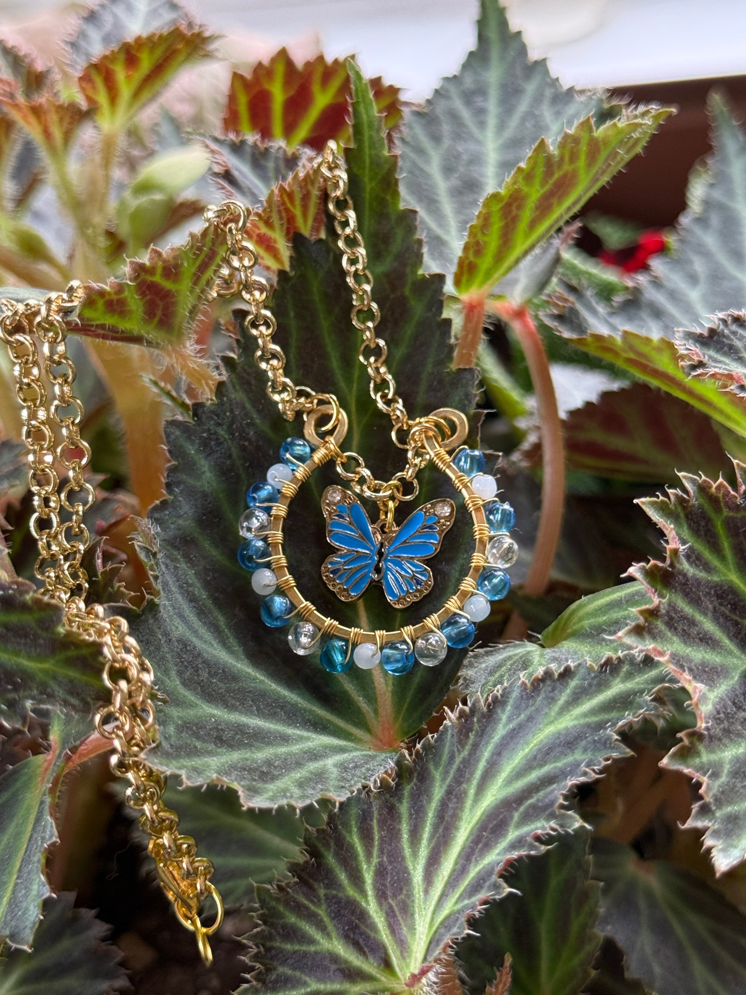 Blue and Gold Butterfly Necklace